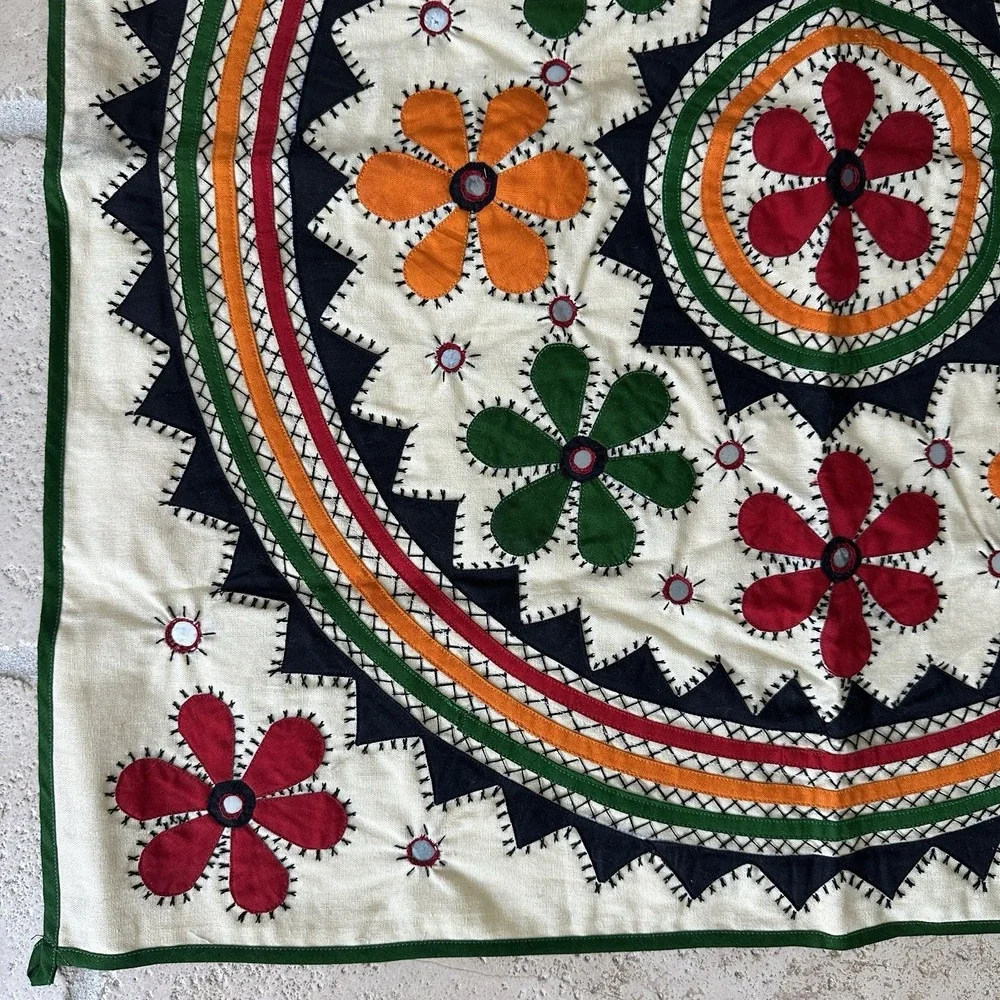 Uzbek Suzani Embroidered Wall Hanging Tapestry 23x23 Inch Medallion‎ Crystals